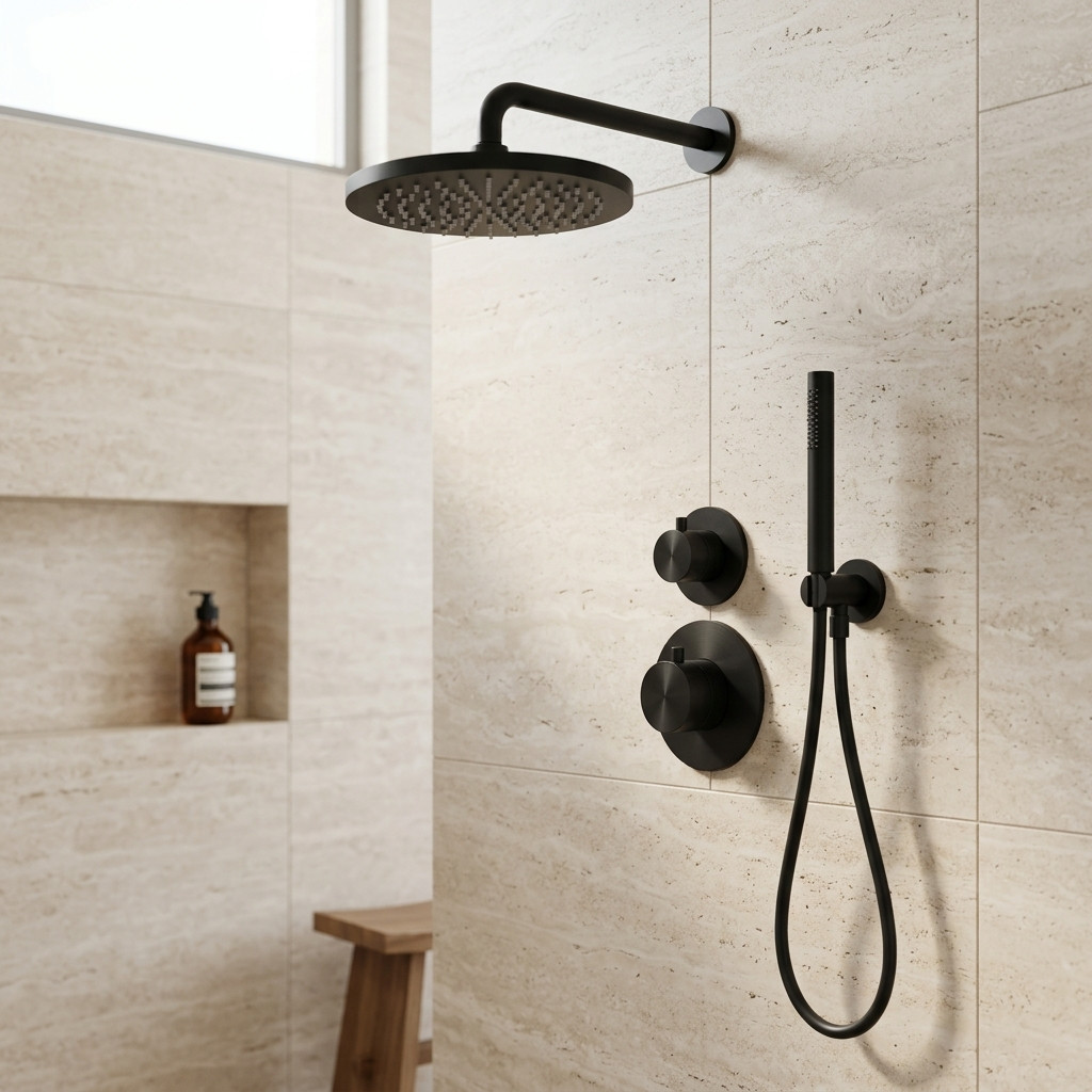 Aquanello Eterna Concealed Thermostatic Shower Set Matte Black 20 cm Rain Shower and Hand Shower ET-S-SET3-1-10